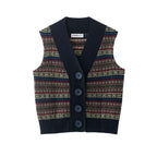 Eloise | Fair Isle Print Button-Front Knit Vest