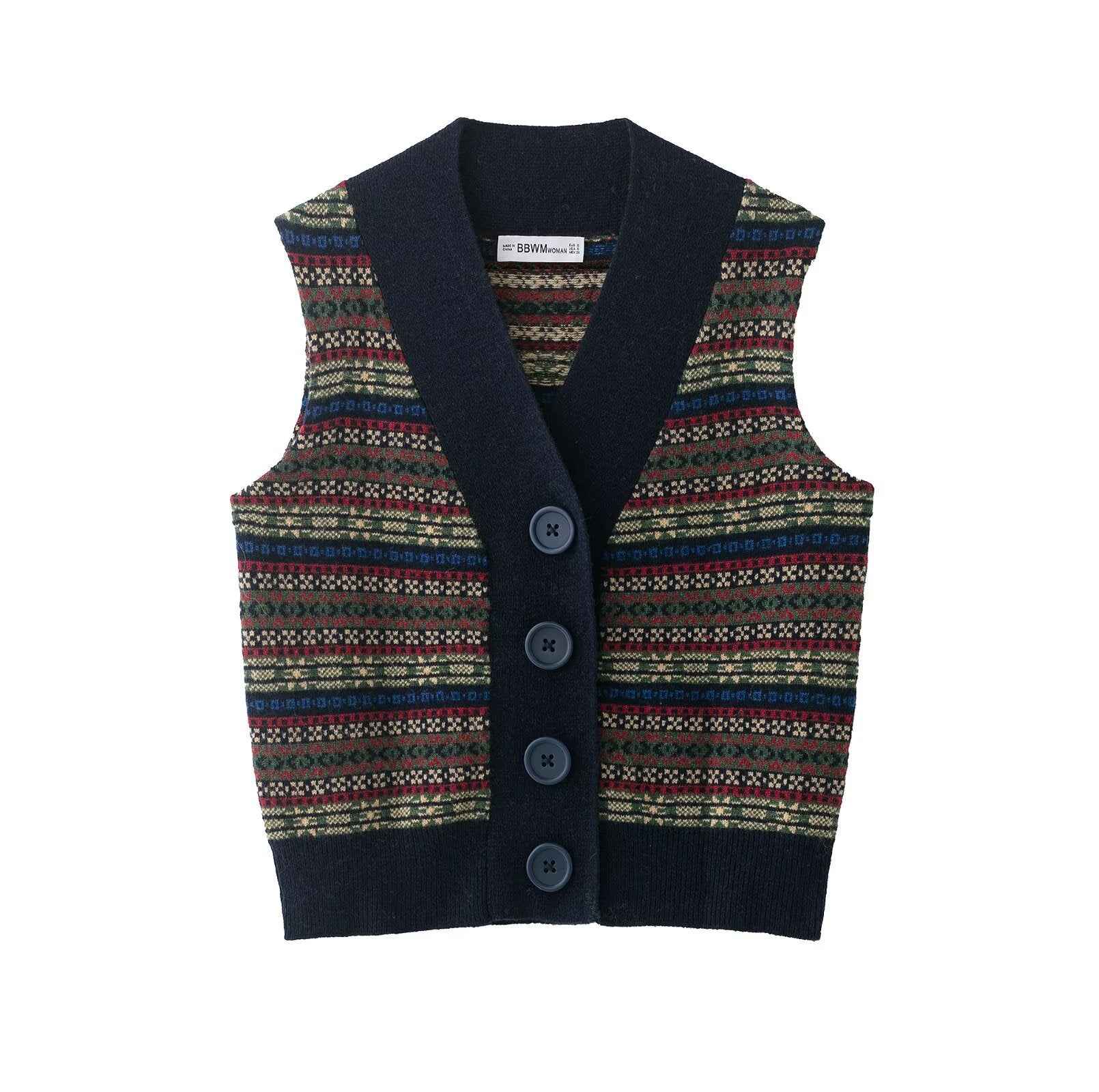 Eloise | Fair Isle Print Button-Front Knit Vest