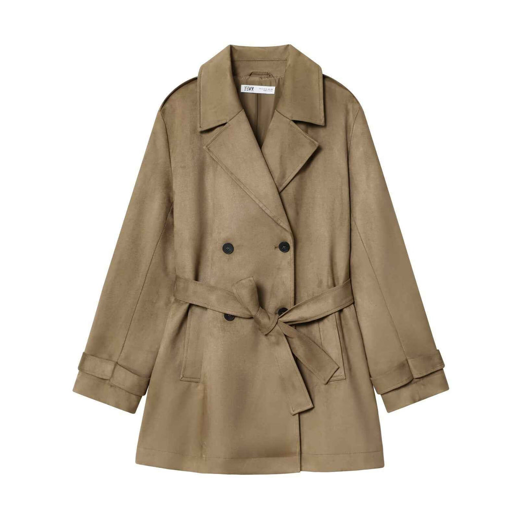 Aria | Cropped Faux Suede Trench Coat