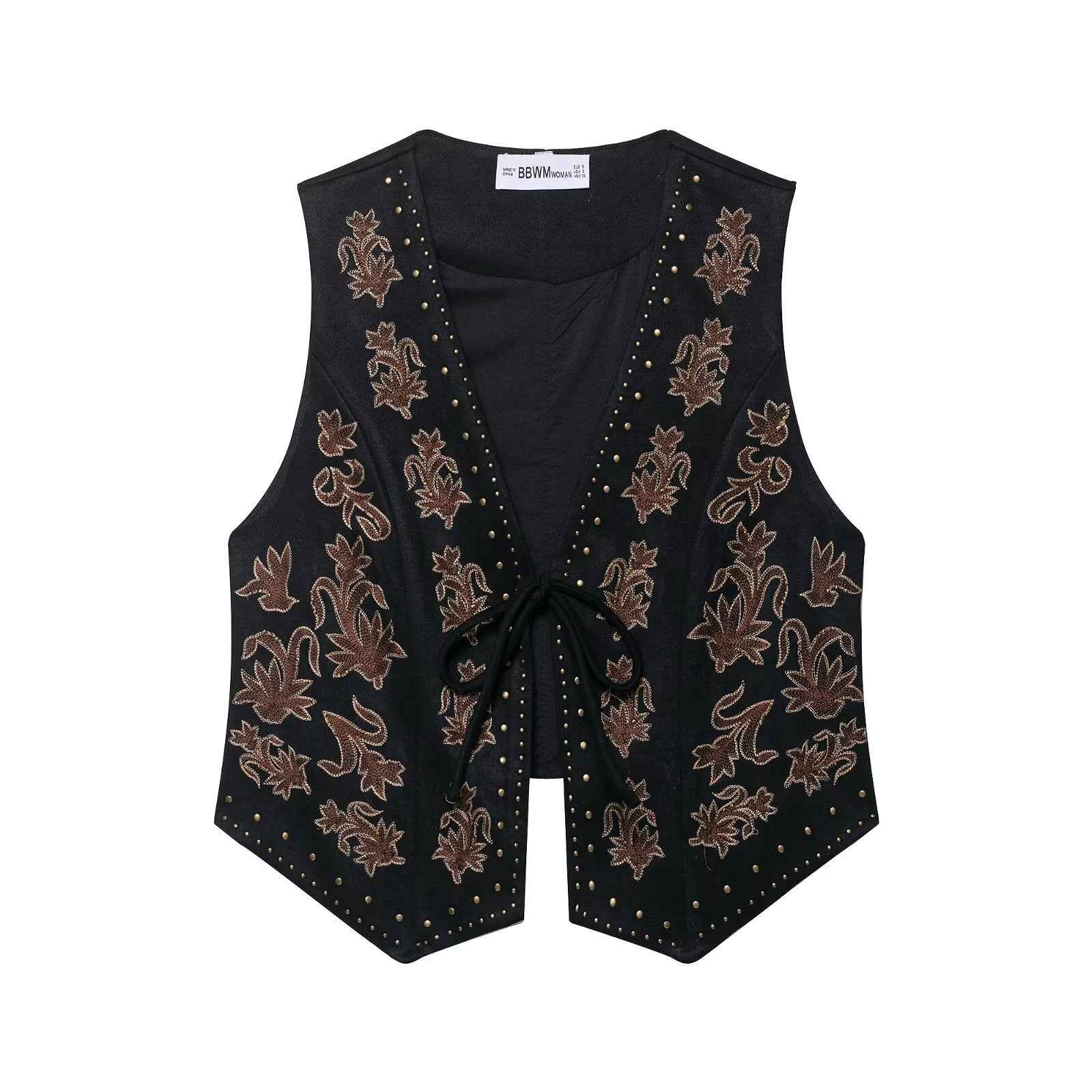 Pippa | Embroidered Tie-Front Suede Waistcoat