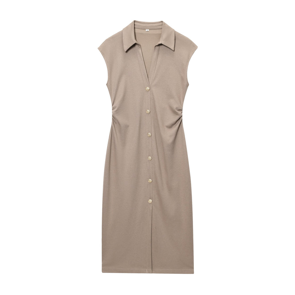 Astrid | Collared Button Front Ruched Shirt Midi Dress
