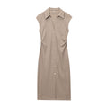 Astrid | Collared Button Front Ruched Shirt Midi Dress