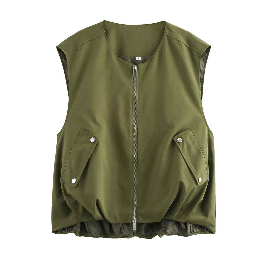 Hannah | Cropped Utility Zip Vest