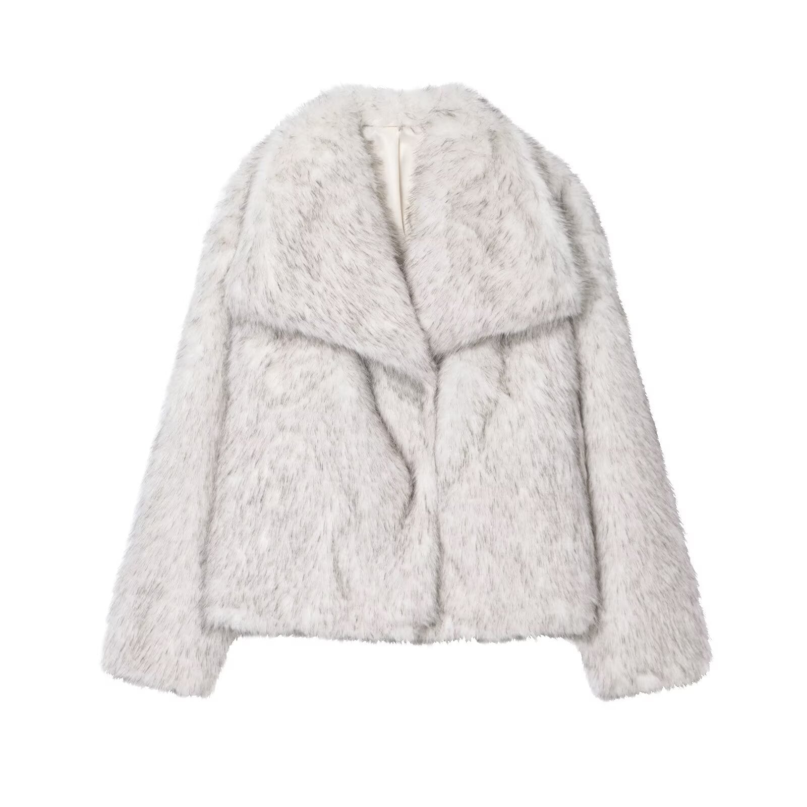Lois | Grey Faux Fur Shawl Collar Jacket