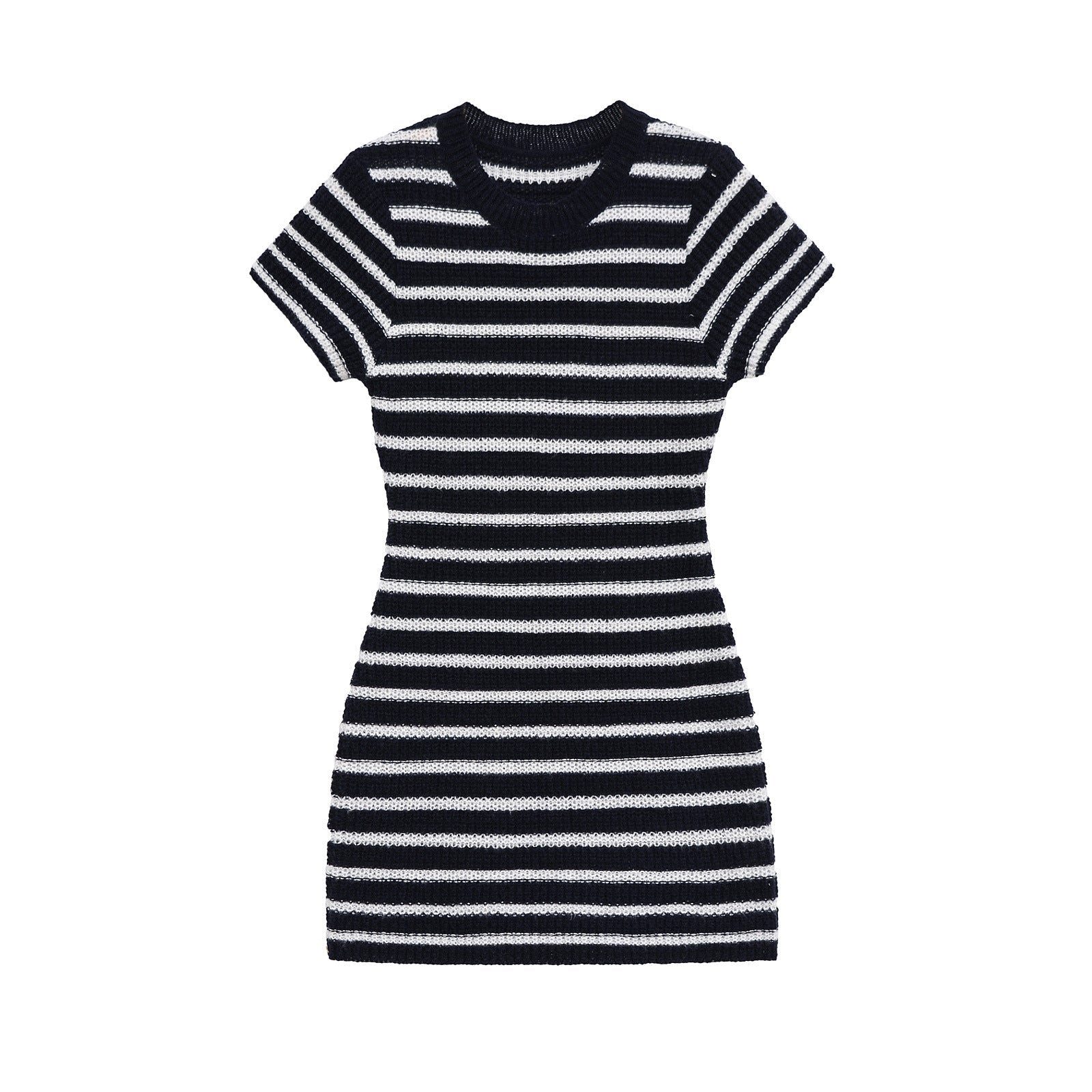 Pearl | Stripe Print Crew Neck Short Sleeve Ribbed Knit Bodycon Mini Dress