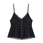 Pearl | Lace Trim Button-Front Peplum Cami Top