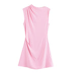 Verity | Asymmetric Draped Neck Wide Strap Side Ruching Satin A-Line Mini Dress