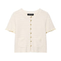 Anna | Pearl Button Frilled Sleeve Front Pocket Cropped Knit Top