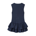 Olivia | Crew Neck Tiered Ruffle Eyelet Detail Checked Mini Dress