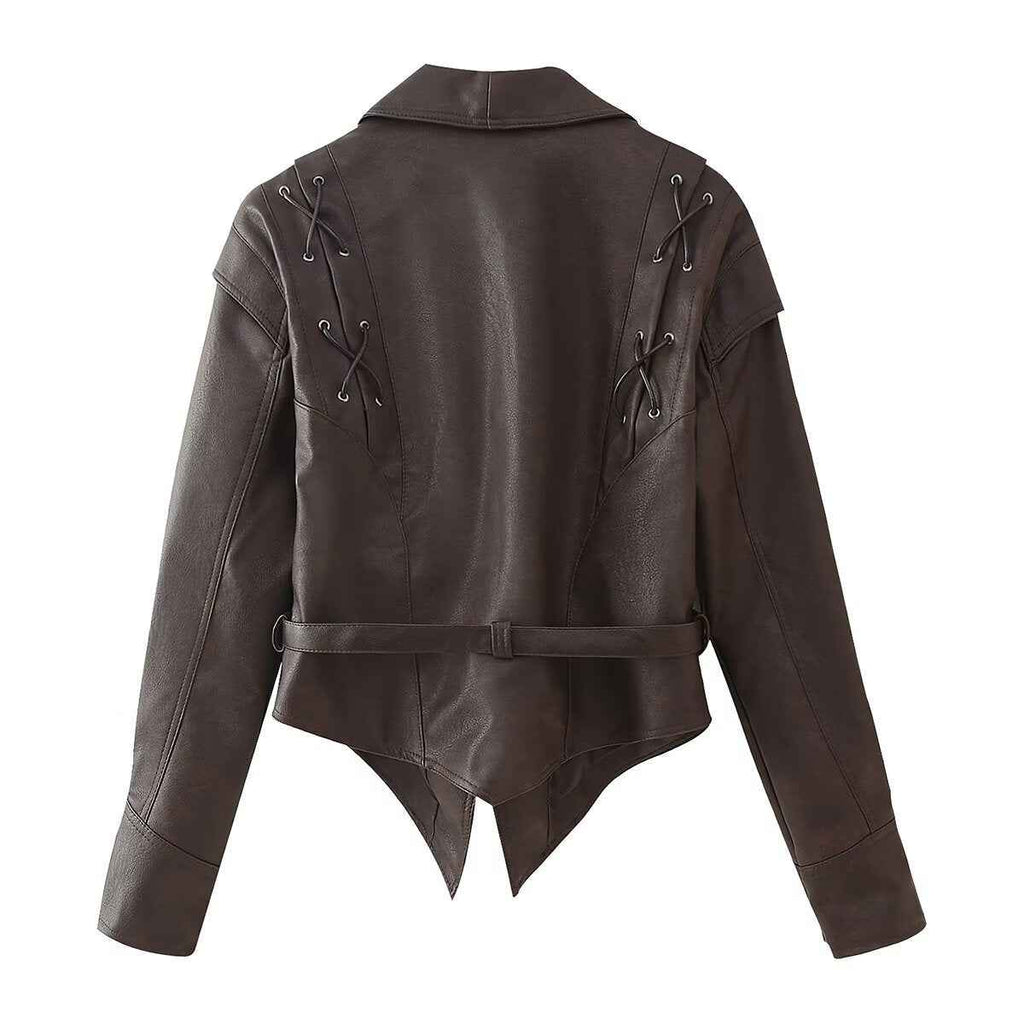Emilia | Faux Leather Shawl Collar Jacket