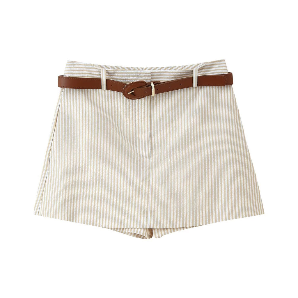 Zara | High-Waist Vertical Stripe Tailored Shorts with Belt