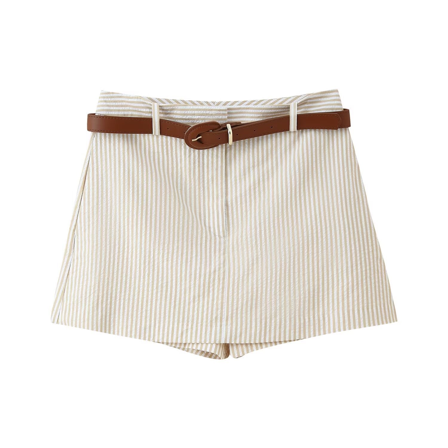 Zara | High-Waist Vertical Stripe Tailored Shorts with Belt
