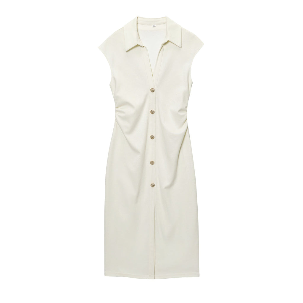 Astrid | Collared Button Front Ruched Shirt Midi Dress
