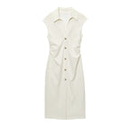 Astrid | Collared Button Front Ruched Shirt Midi Dress