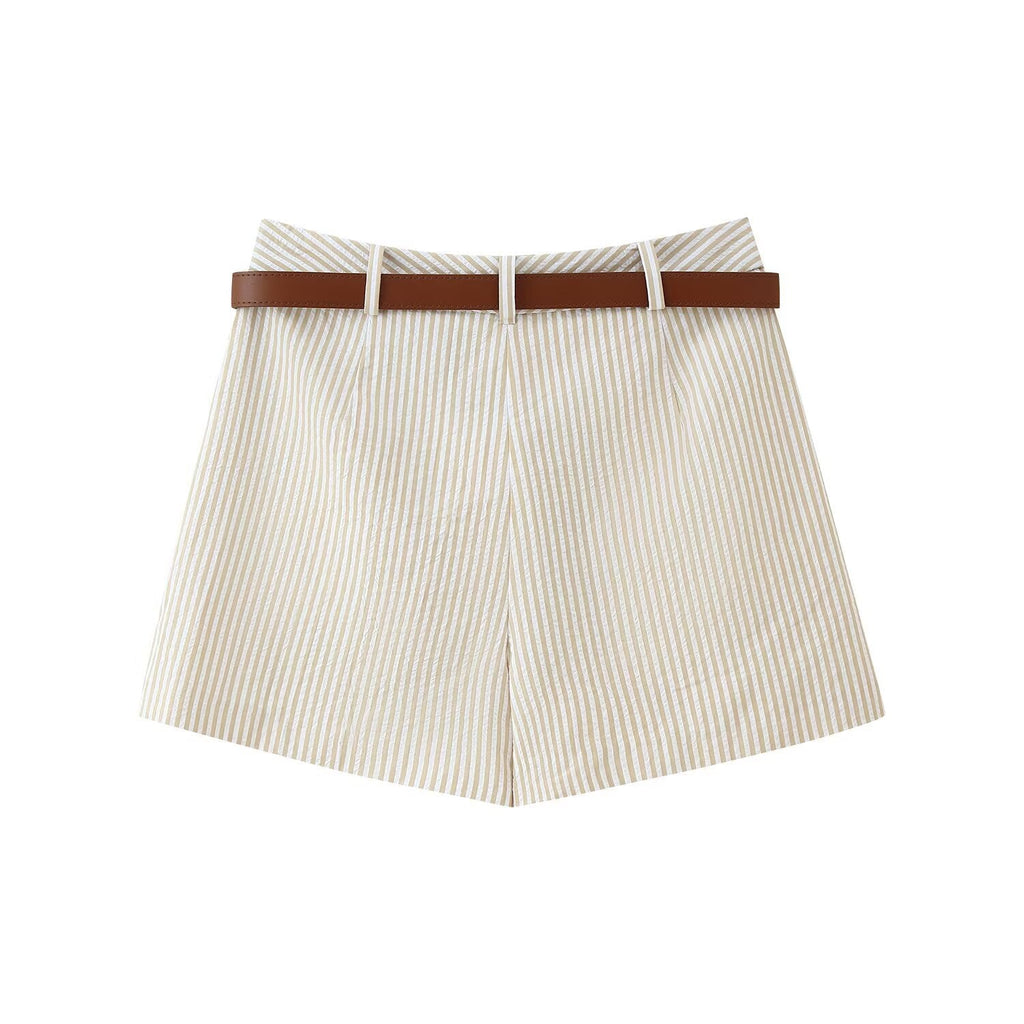 Zara | High-Waist Vertical Stripe Tailored Shorts with Belt