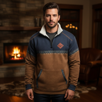 Men’s Quarter Zip Fleece Sweater Sherpa Collar Printed Trim