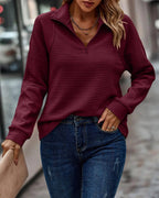 Women’s Ribbed Quarter Zip Sweater with Raised Collar