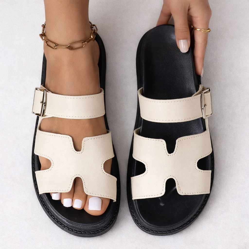 Ladies Comfortable Slip-On Sandals - Thick Sole Adjustable Summer Shoes