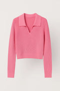 Women’s Ribbed Knit Sweater Collared V Neck Cropped Fit