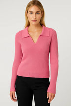 Women’s Ribbed Knit Sweater Collared V Neck Cropped Fit