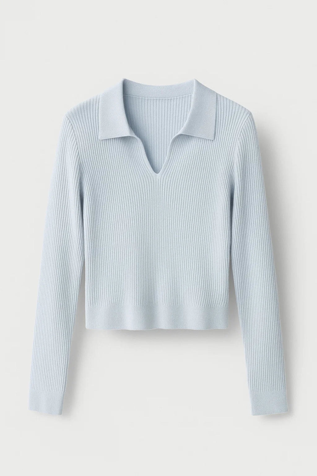 Women’s Ribbed Knit Sweater Collared V Neck Cropped Fit
