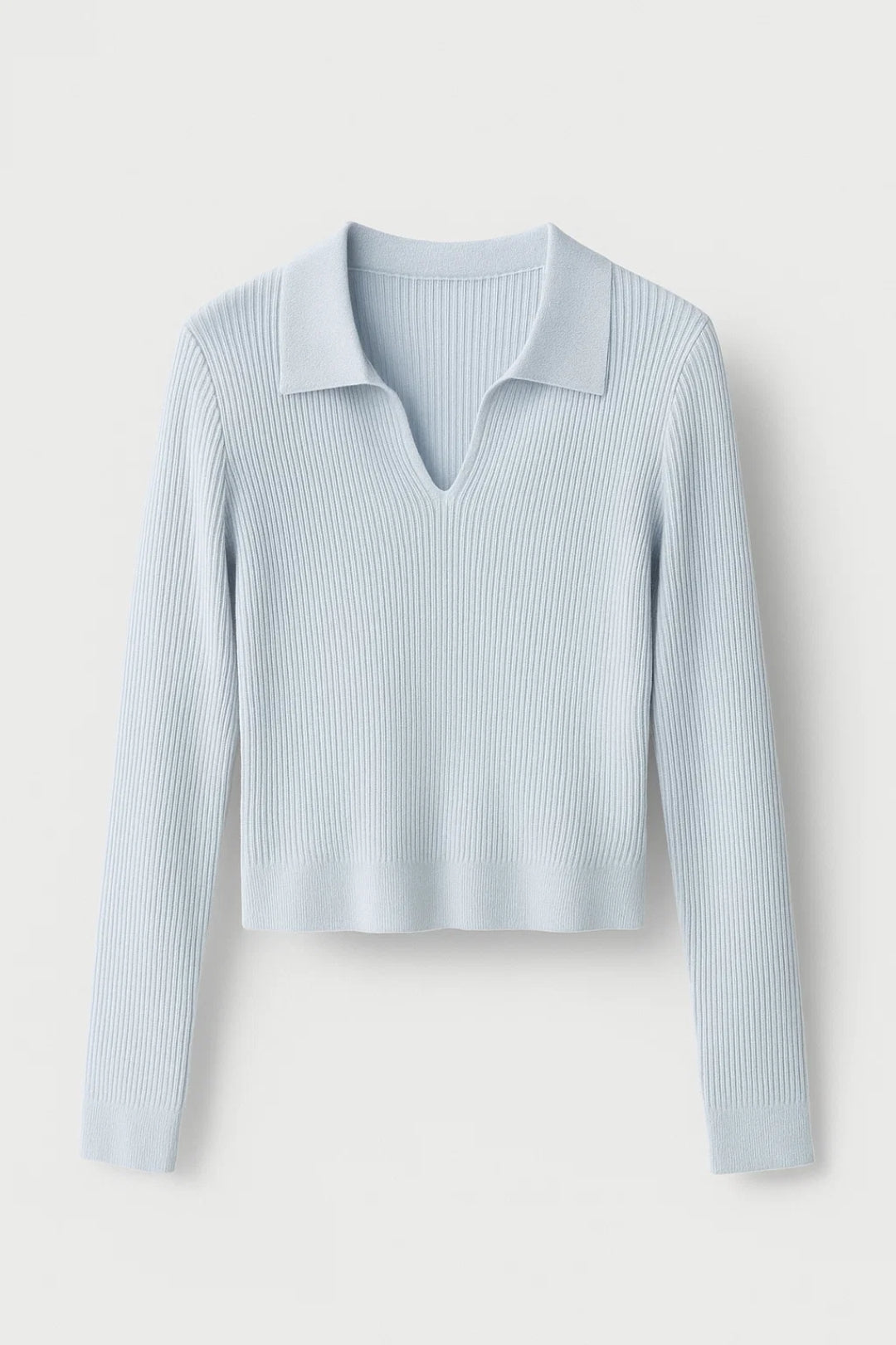 Women’s Ribbed Knit Sweater Collared V Neck Cropped Fit