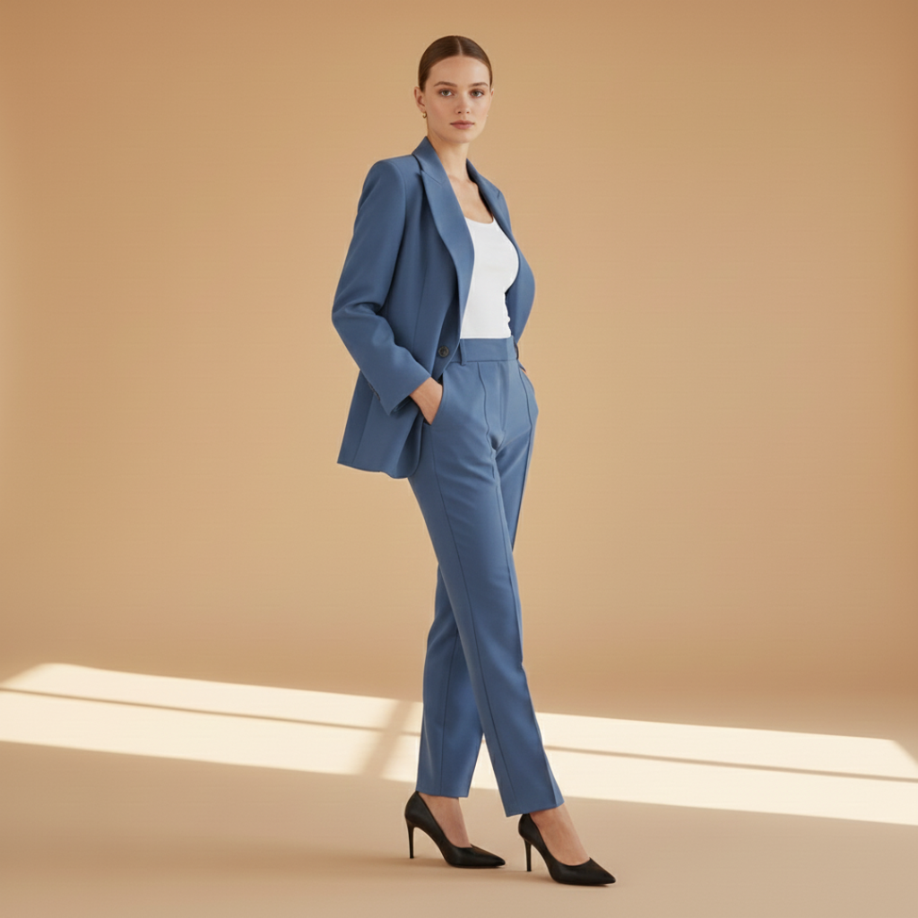 Women’s Blazer Suit with Notched Lapel and Button Fastening