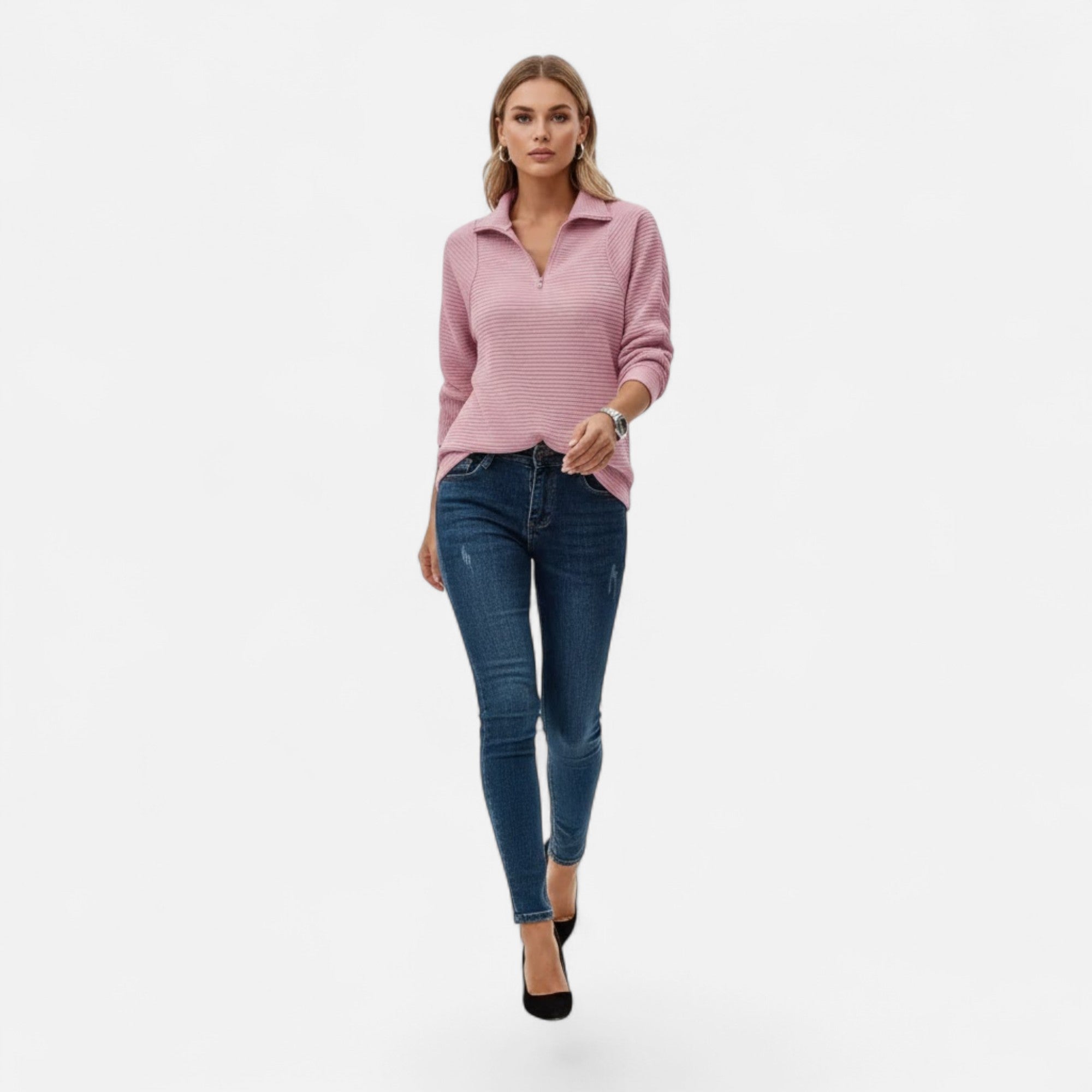 Valmonti | Women’s Zipper Stand-Collar Knit Sweaters