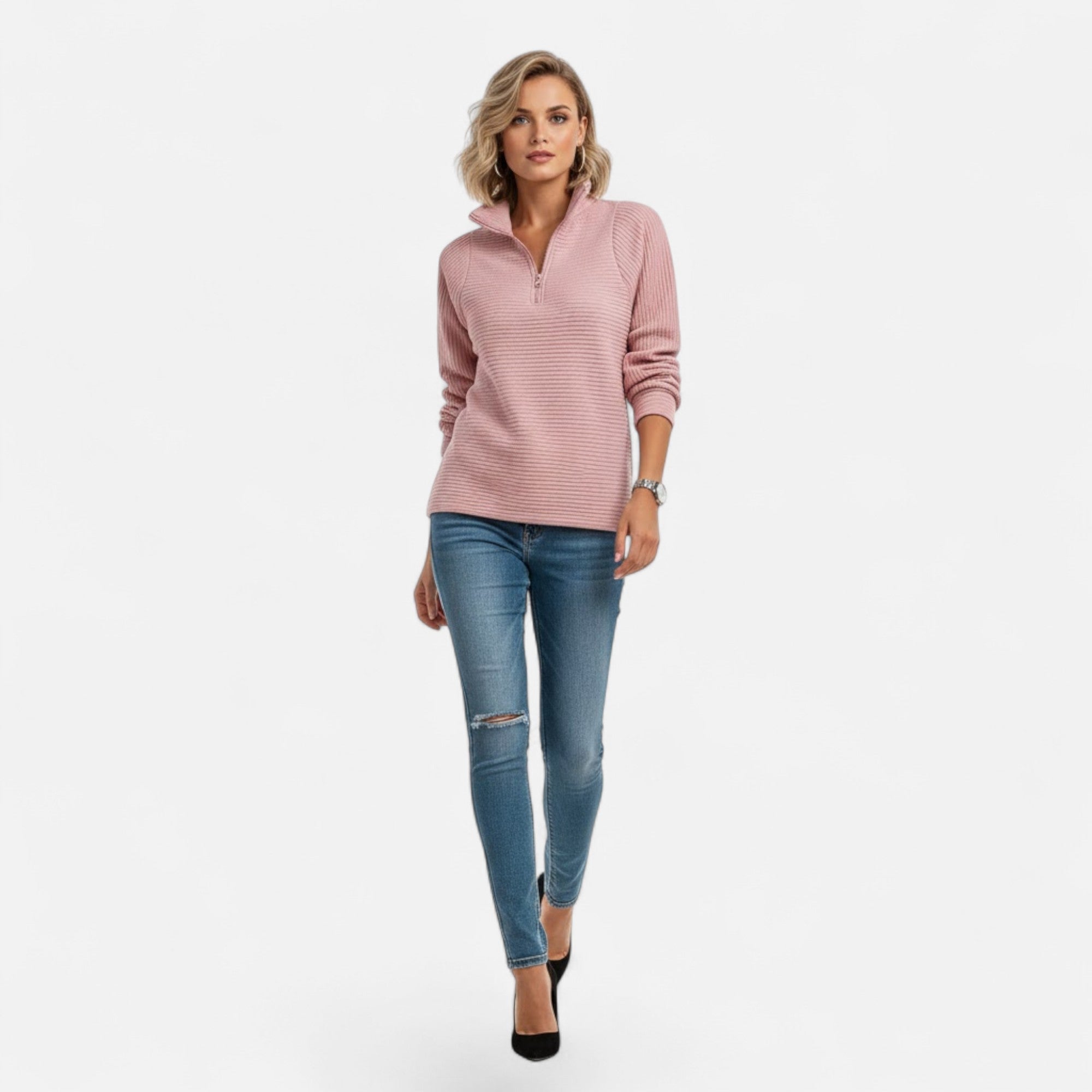 Valmonti | Women’s Zipper Stand-Collar Knit Sweaters