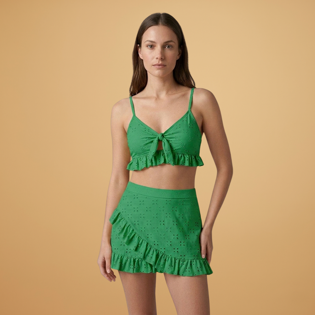 Women Bikini Set with Ruffles and High-Waist Design