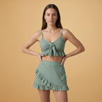 Women Bikini Set with Ruffles and High-Waist Design
