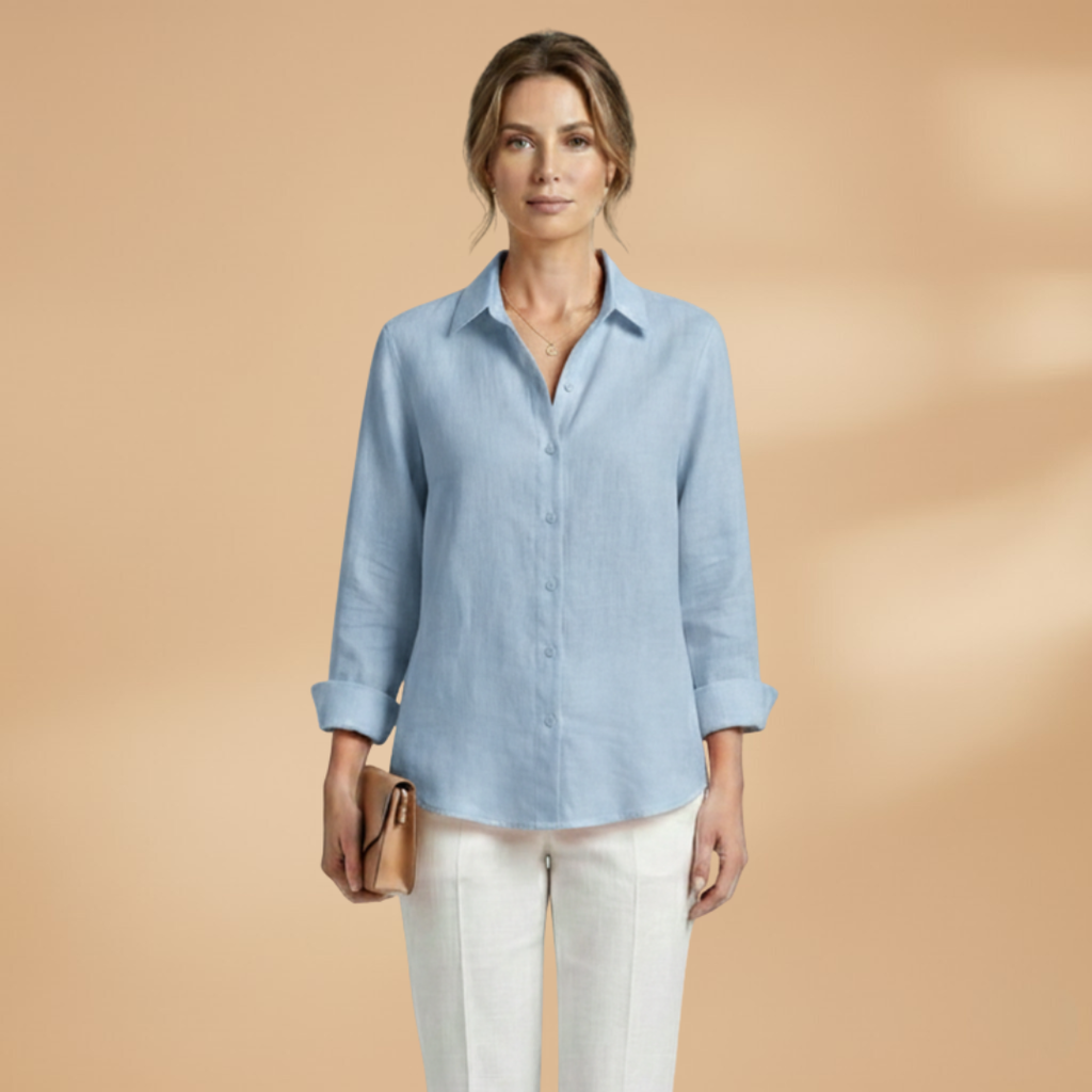 Women Blouse with Long Sleeves and Button Closure