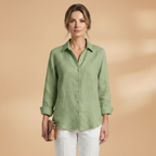 Women Blouse with Long Sleeves and Button Closure