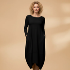 Women Midi Dress with Round Neck and Regular Sleeves