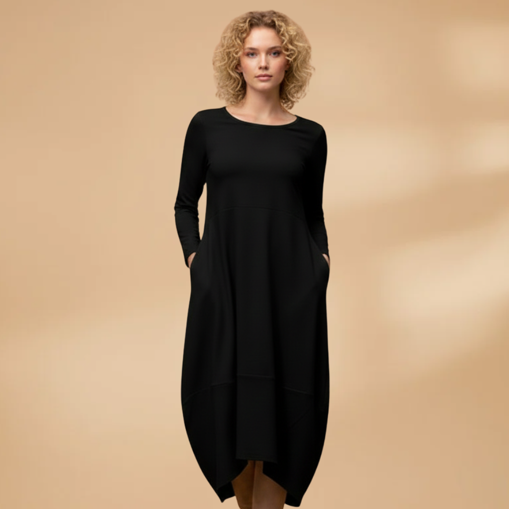 Women Midi Dress with Round Neck and Regular Sleeves