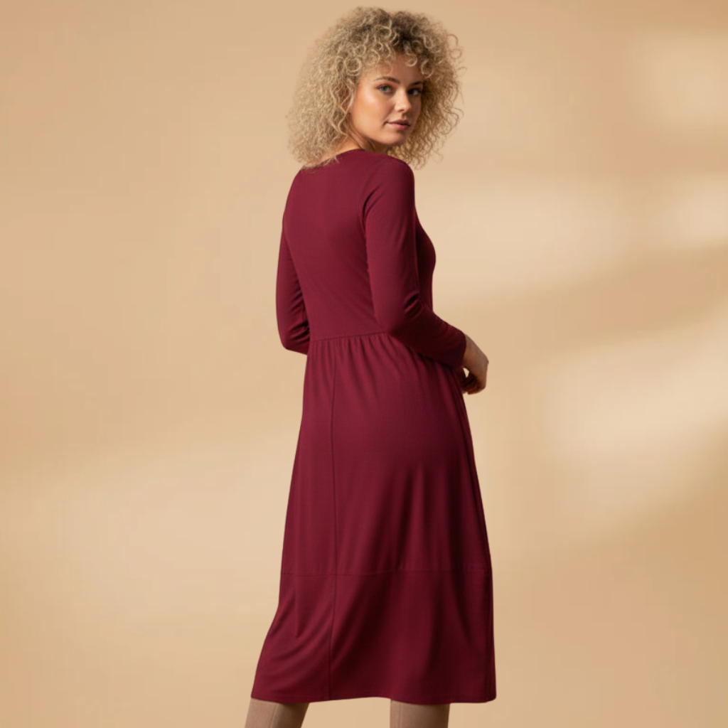 Women Midi Dress with Round Neck and Regular Sleeves