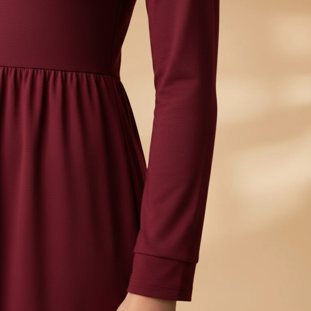 Women Midi Dress with Round Neck and Regular Sleeves
