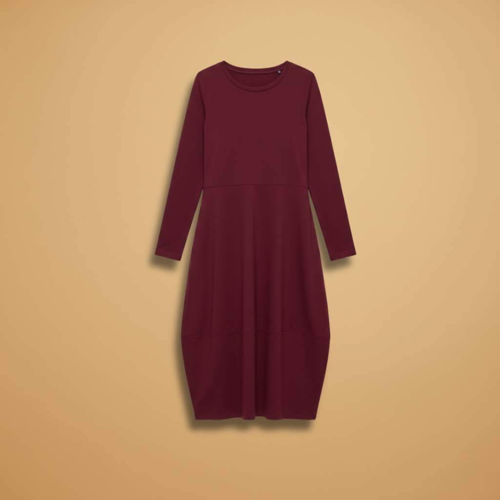 Women Midi Dress with Round Neck and Regular Sleeves