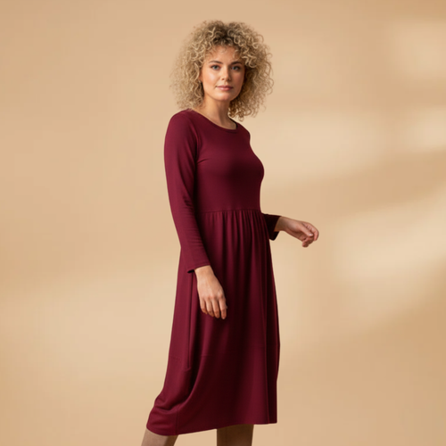 Women Midi Dress with Round Neck and Regular Sleeves