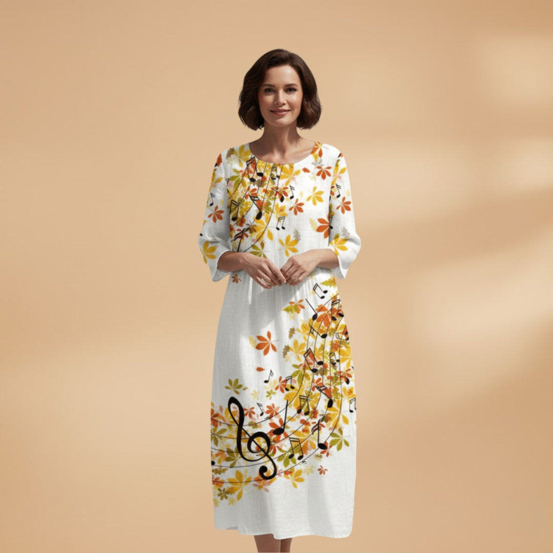 Women's A-Line Dress with V-Neck and Floral Pattern