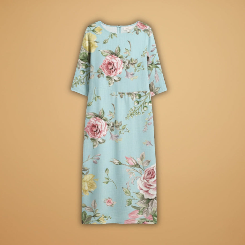 Women's A-Line Dress with V-Neck and Floral Pattern
