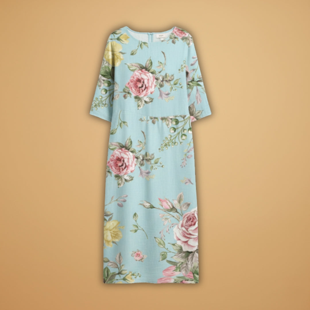 Women's A-Line Dress with V-Neck and Floral Pattern