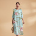 Women's A-Line Dress with V-Neck and Floral Pattern