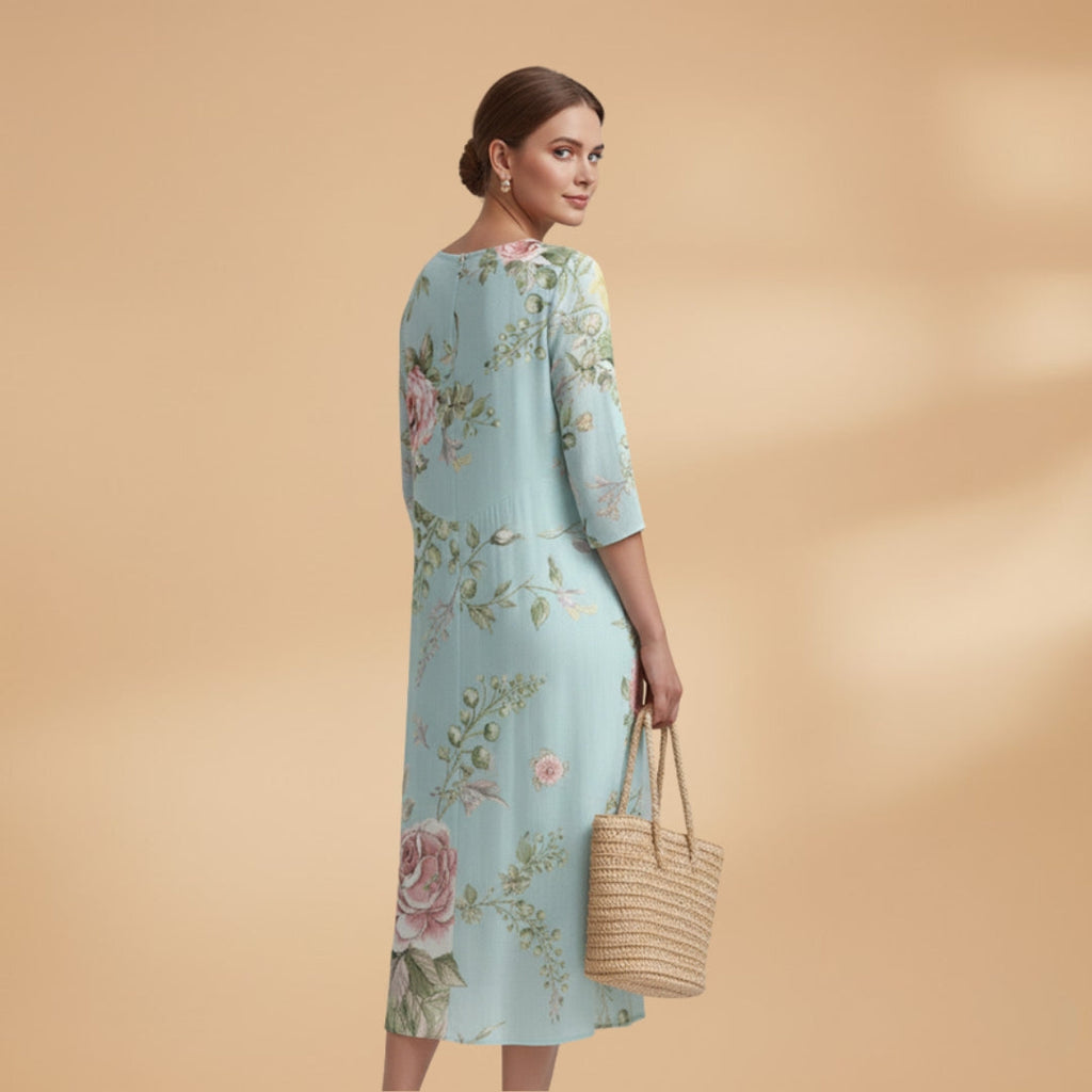 Women's A-Line Dress with V-Neck and Floral Pattern