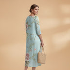 Women's A-Line Dress with V-Neck and Floral Pattern