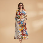 Women's A-Line Dress with V-Neck and Floral Pattern