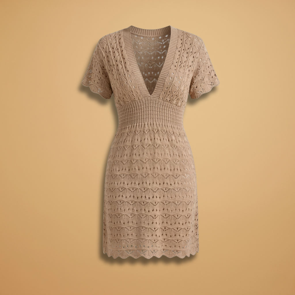 Women's Beach Dress with Short Sleeves and Textured Surface