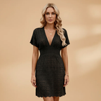 Women's Beach Dress with Short Sleeves and Textured Surface
