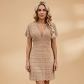 Women's Beach Dress with Short Sleeves and Textured Surface