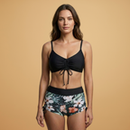 Women’s Bikini Set with Adjustable Tie-Front Top and High-Waisted Shorts